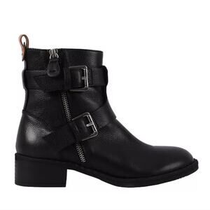 NEW Gentle Souls Kenneth Cole Brena Black Leather Double Buckle Zip Ankle Boot